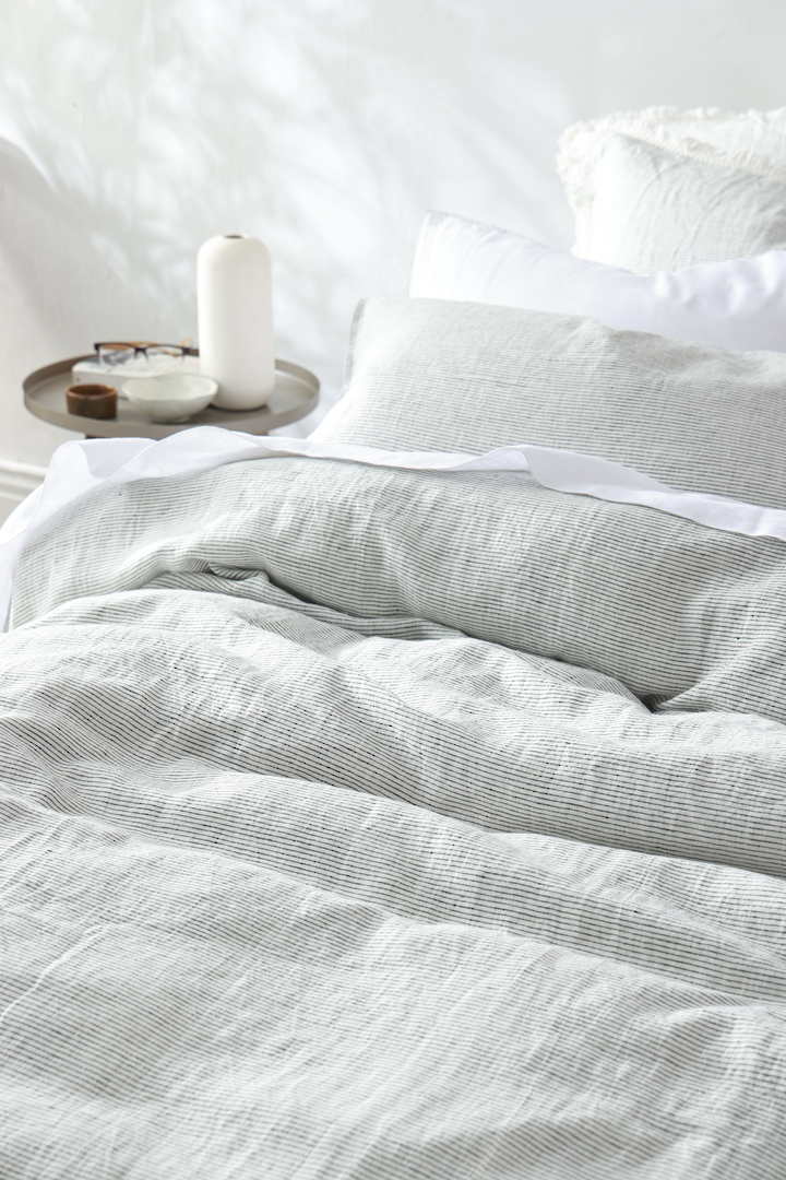 MM Linen Laundered Linen Pinstripe Cloud Duvet Cover Set |100% European Flax Linen image 6